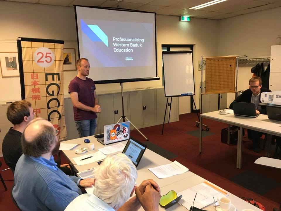 Michiel Tel 5d, the newly appointed president of the Dutch Go Association, gave a presentation about the professionalisation of Western go education.